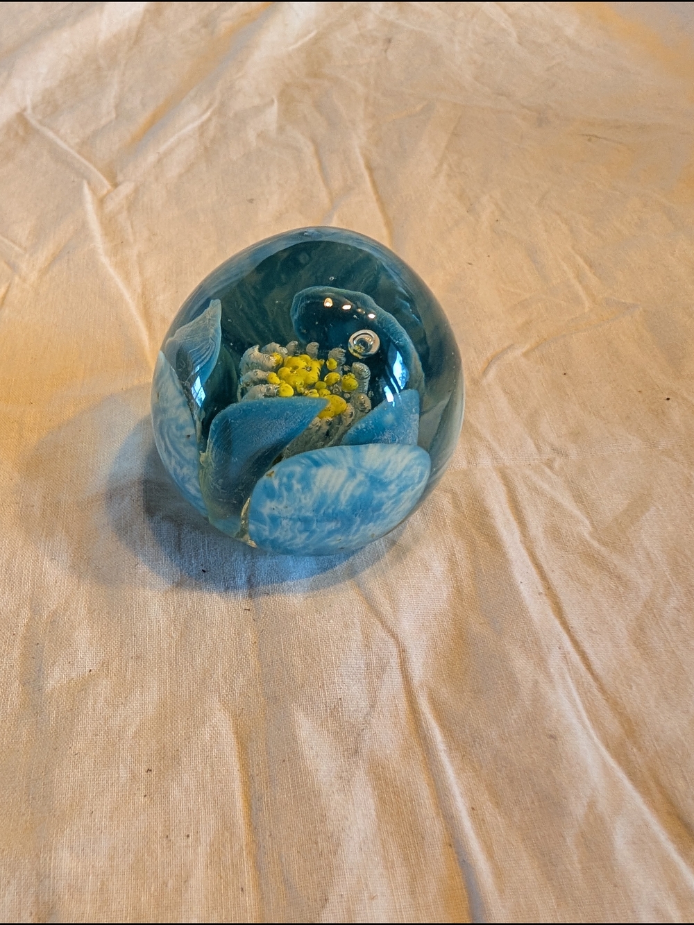 2/40$ Blue Glass Floral Paperweight - Decorative Home Accent